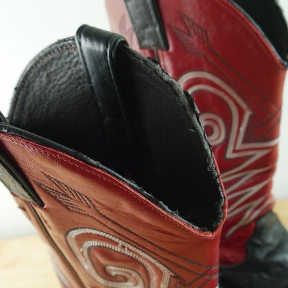Justin Bent Rail Western Boots 10 D‎ Red Black Wildebeest Leather FOR REPAIR USA main image 12